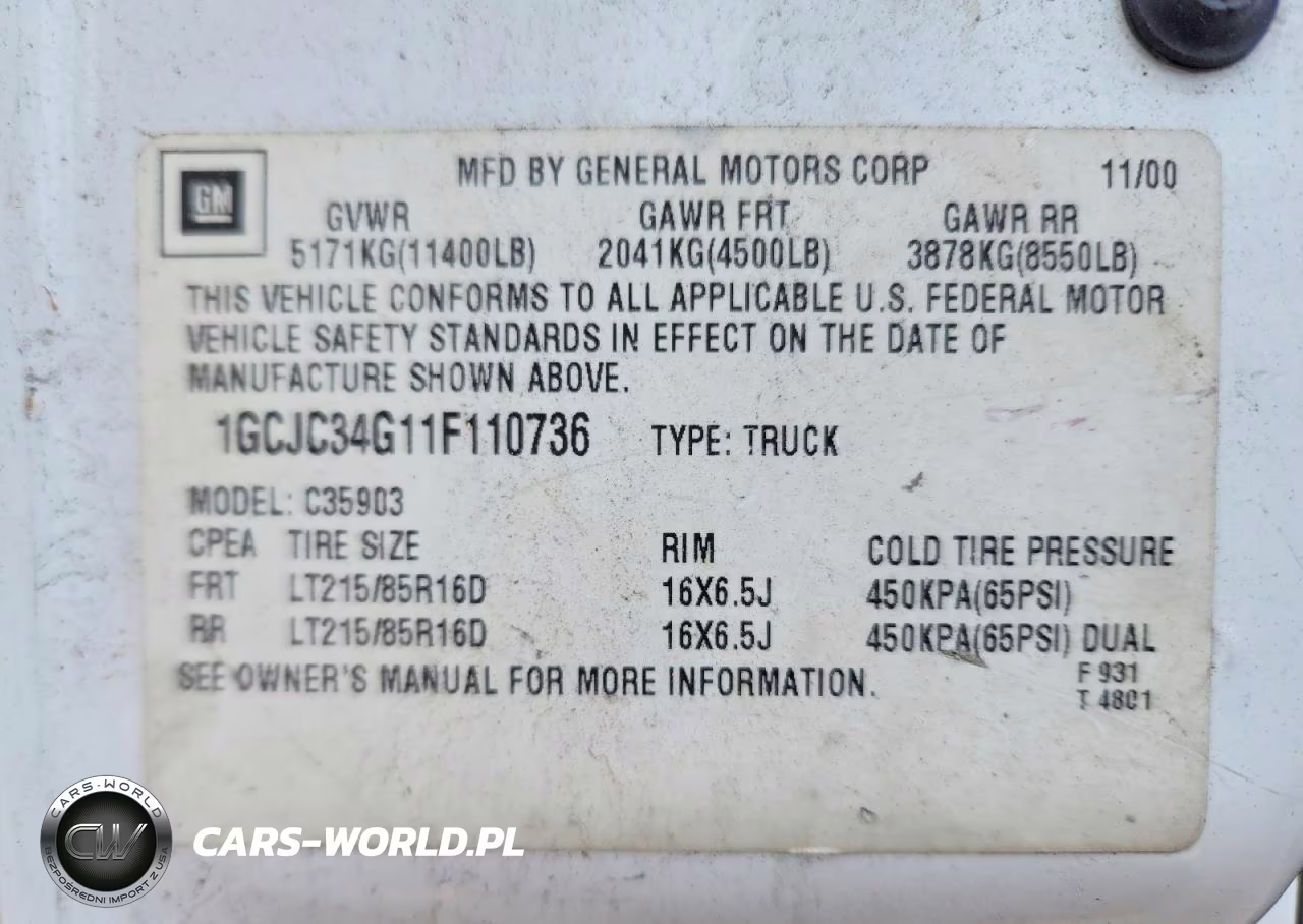2001 Chevrolet Silverado C3500 VIN:1GCJC34G11F110736 - 12