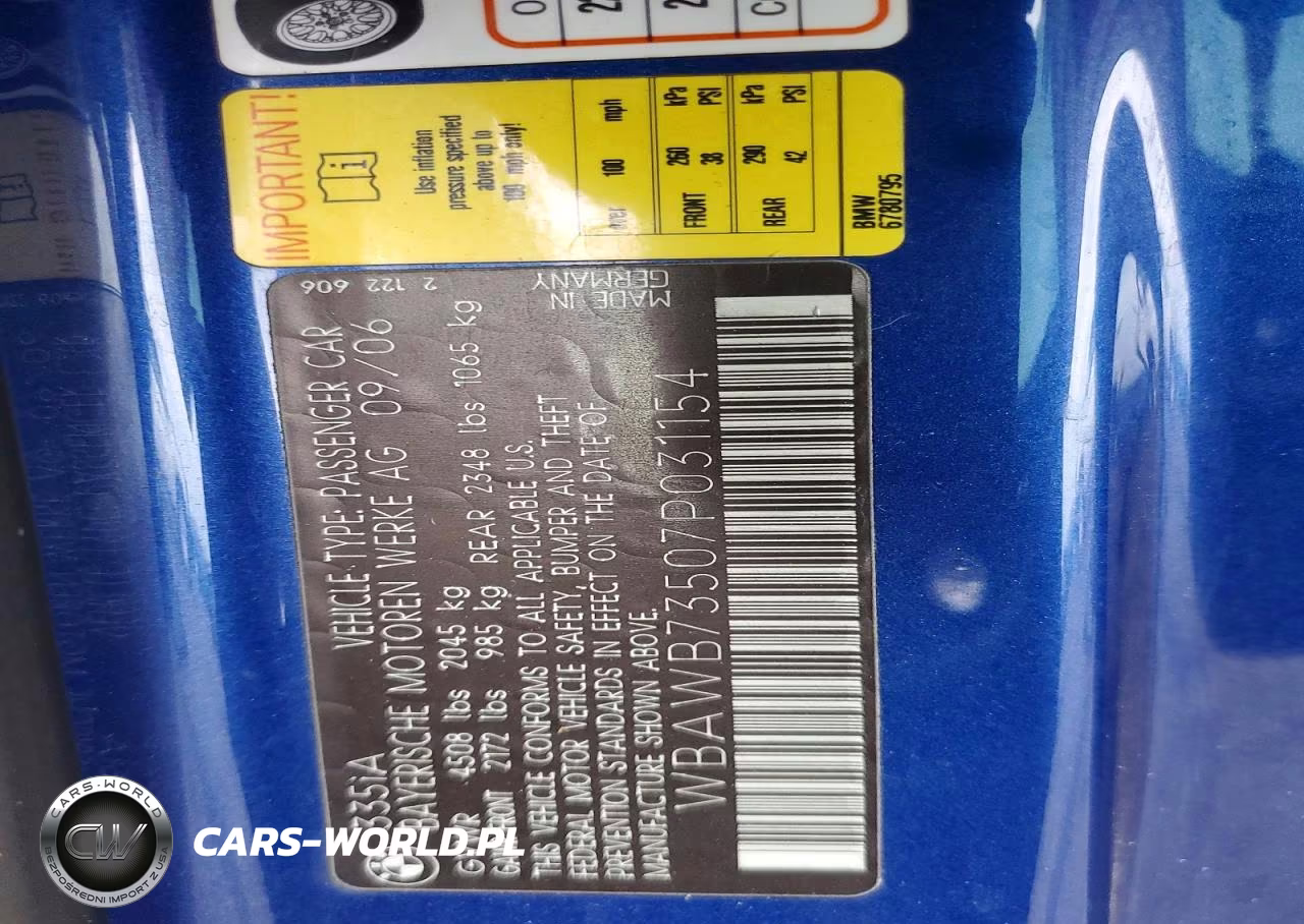 2007 BMW 335 I VIN:WBAWB73507P031154 - 12