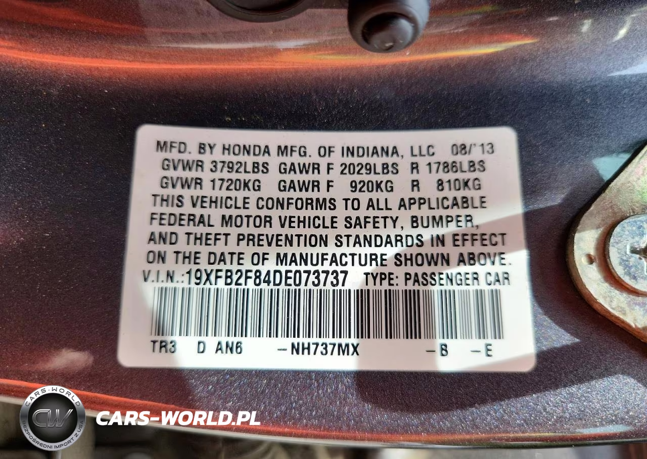 2013 Honda Civic Ex VIN:19XFB2F84DE073737 - 12