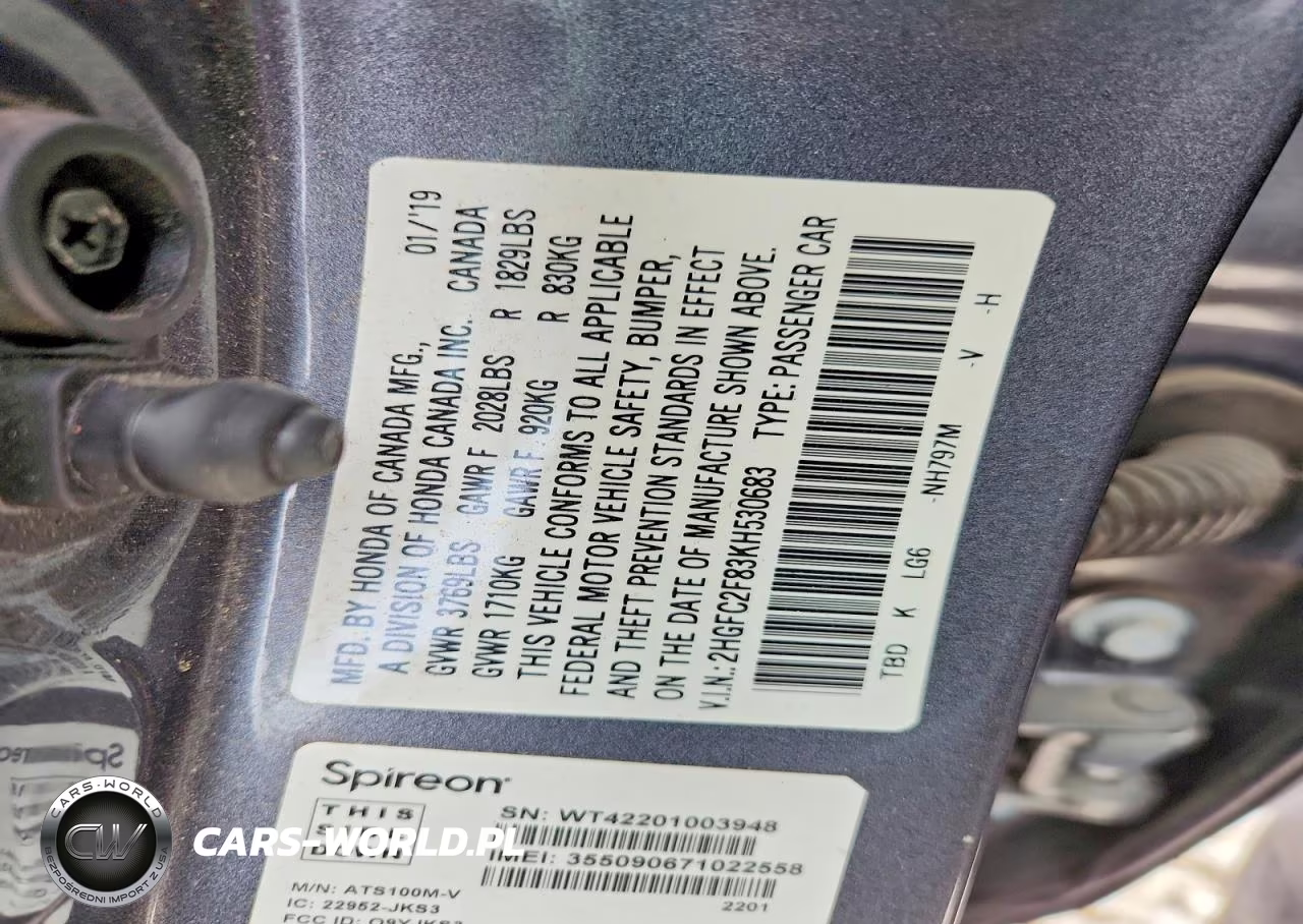 2019 Honda Civic Sport VIN:2HGFC2F83KH530683 - 12
