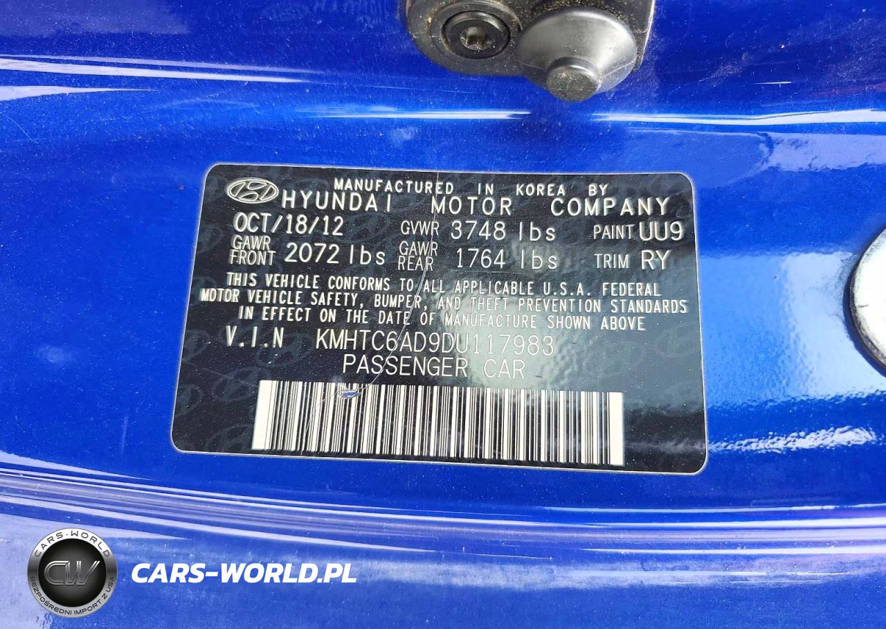 2013 Hyundai Veloster Base VIN:KMHTC6AD9DU117983 - 12