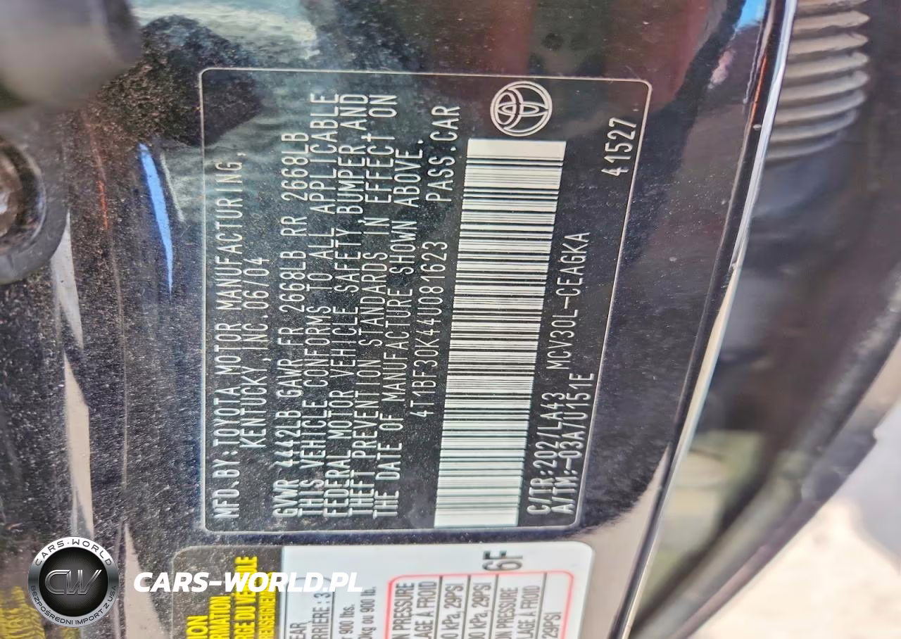 2004 Toyota Camry Xle V6 VIN:4T1BF30K44U081623 - 12