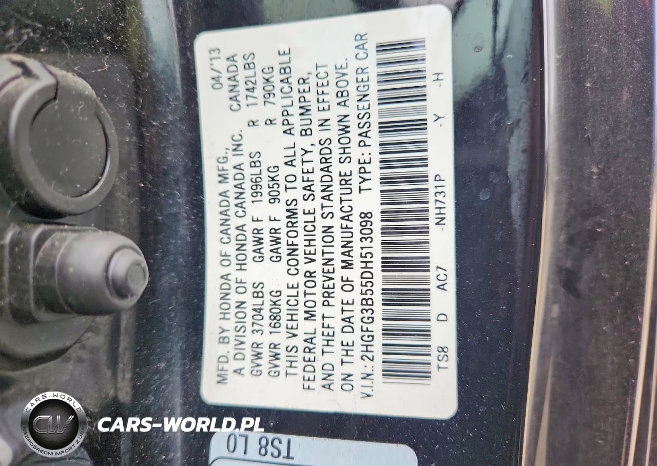 2013 Honda Civic Lx VIN:2HGFG3B55DH513098 - 12