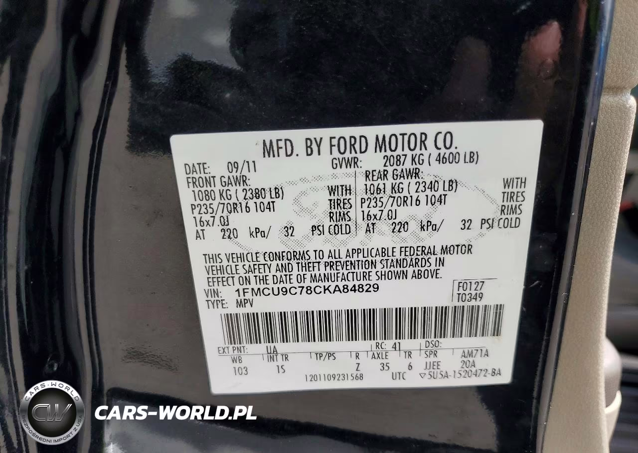 2012 Ford Escape Xls VIN:1FMCU9C78CKA84829 - 13