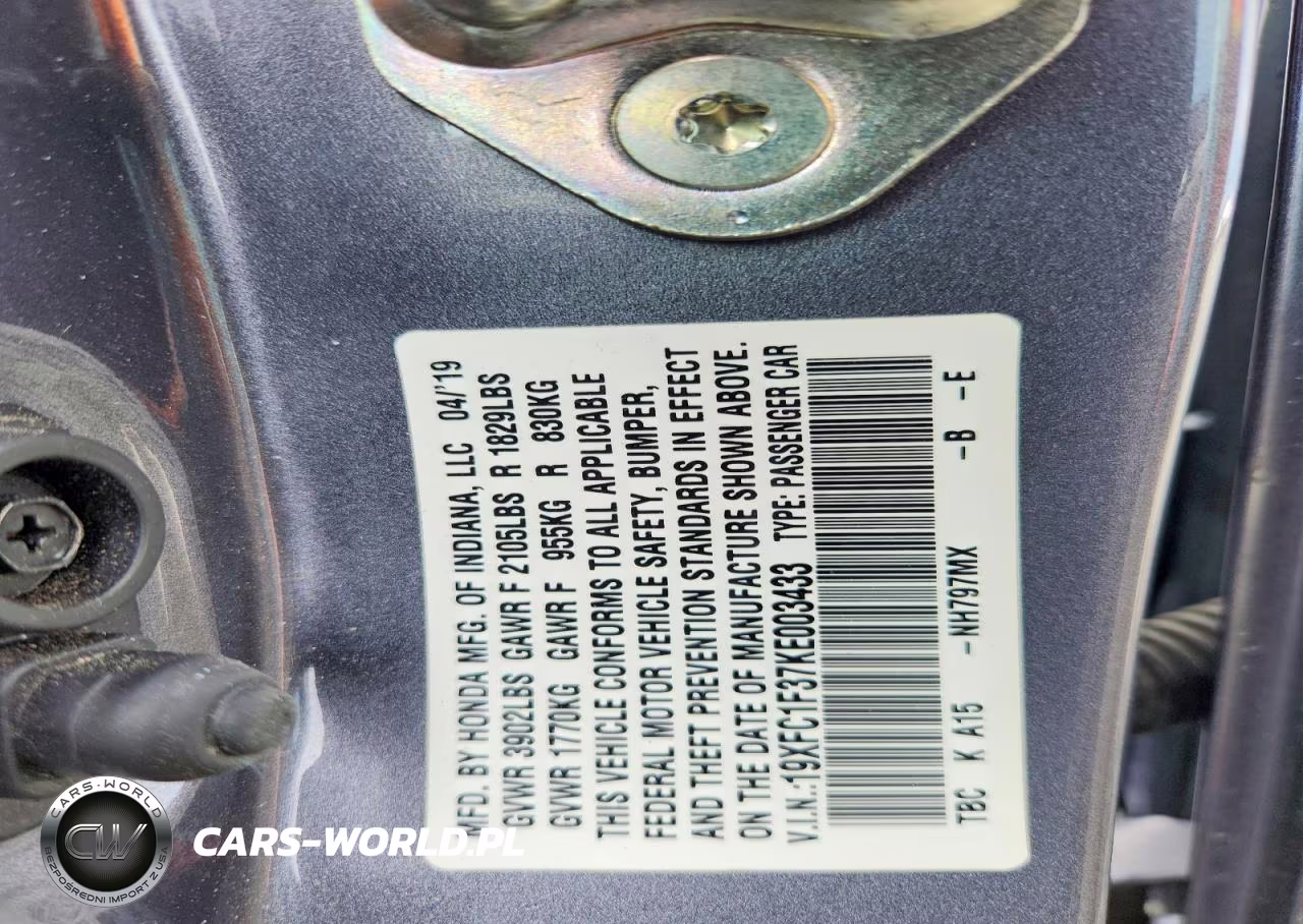 2019 Honda Civic Ex VIN:19XFC1F37KE003433 - 12