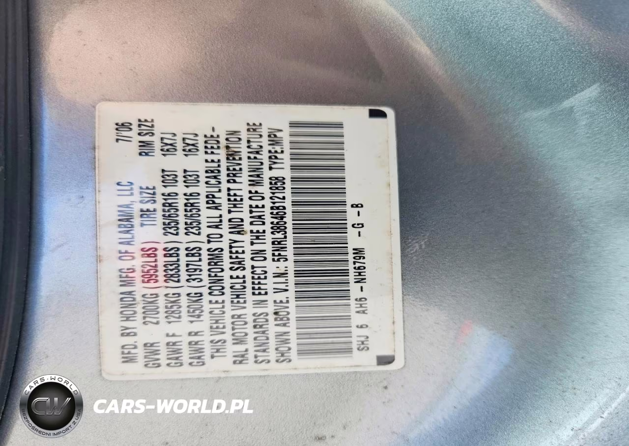 2006 Honda Odyssey Exl VIN:5FNRL38646B121858 - 13