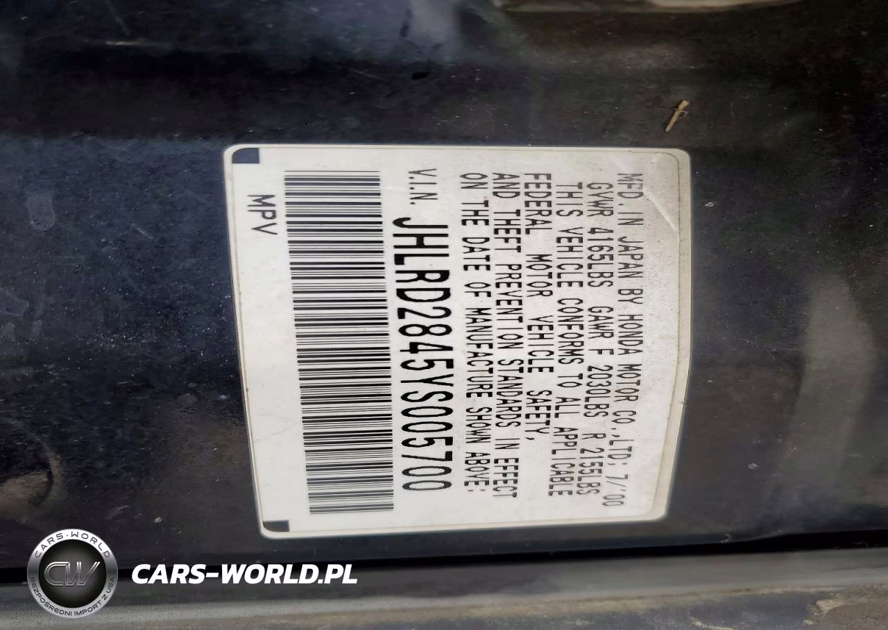 2000 Honda Cr-V Lx VIN:JHLRD2845YS005700 - 12
