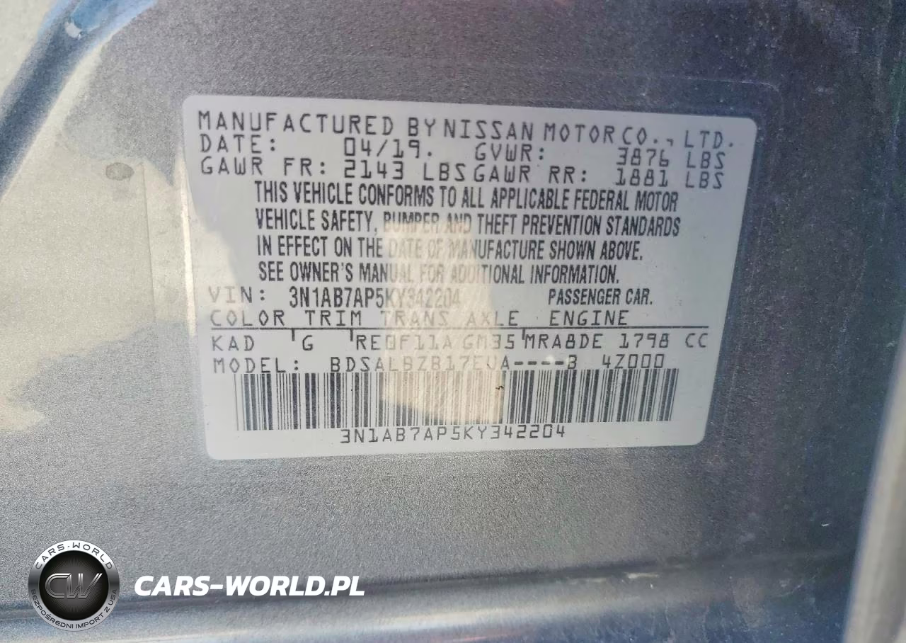 2019 Nissan Sentra S VIN:3N1AB7AP5KY342204 - 13