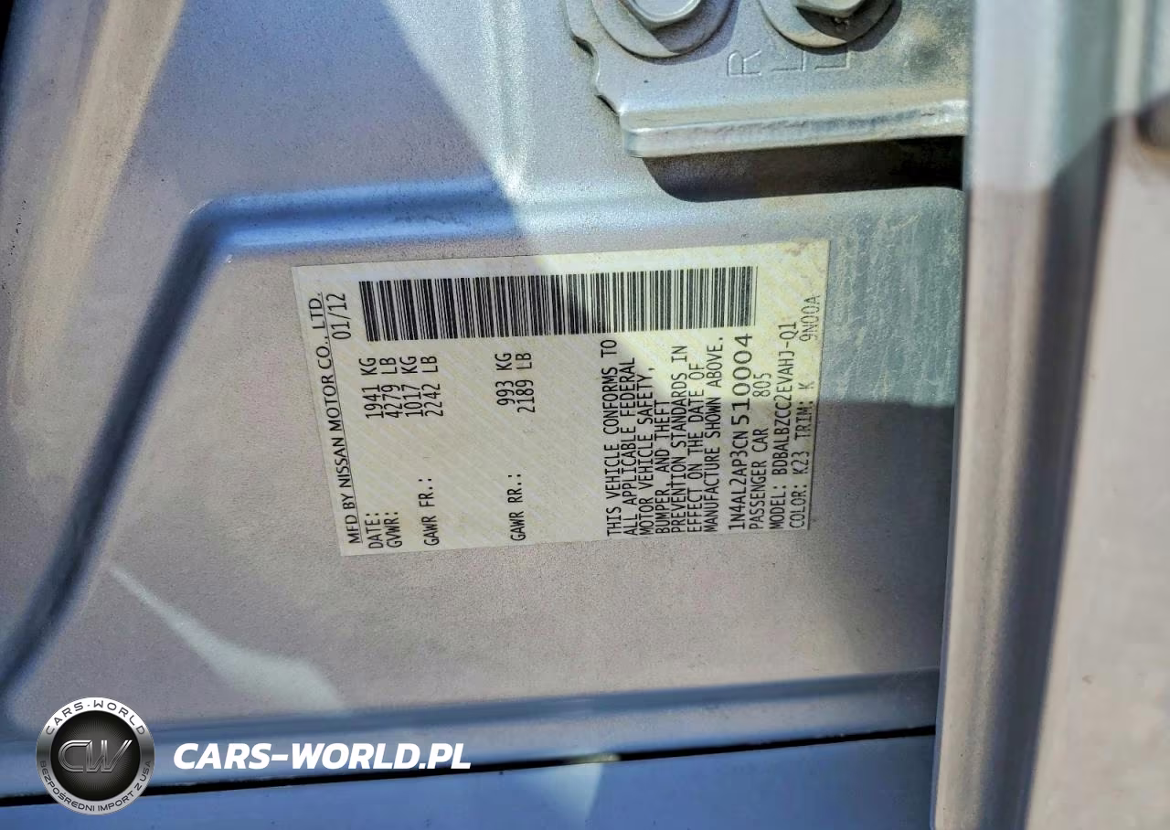 2012 Nissan Altima 2.5 VIN:1N4AL2AP3CN510004 - 13