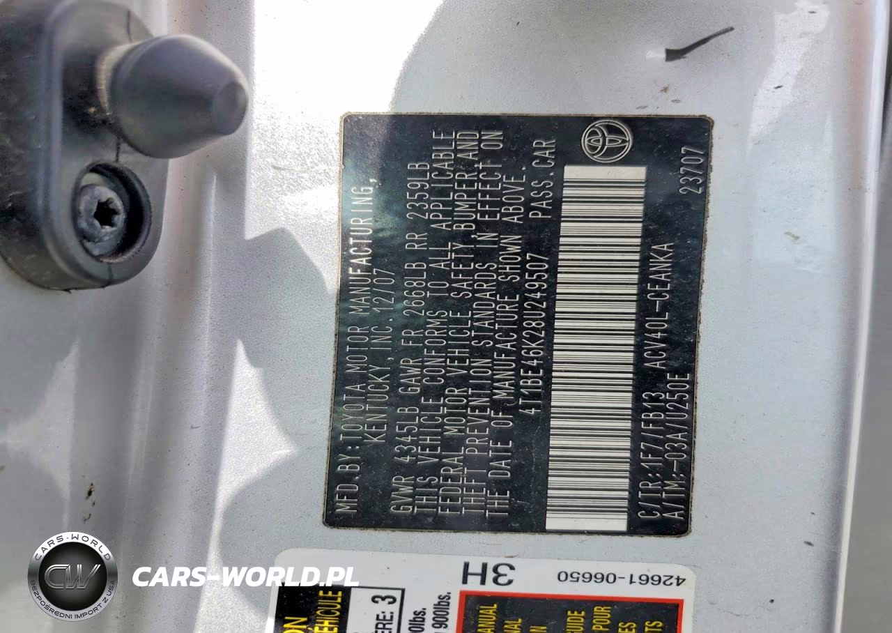 2008 Toyota Camry Base VIN:4T1BE46K28U249507 - 12