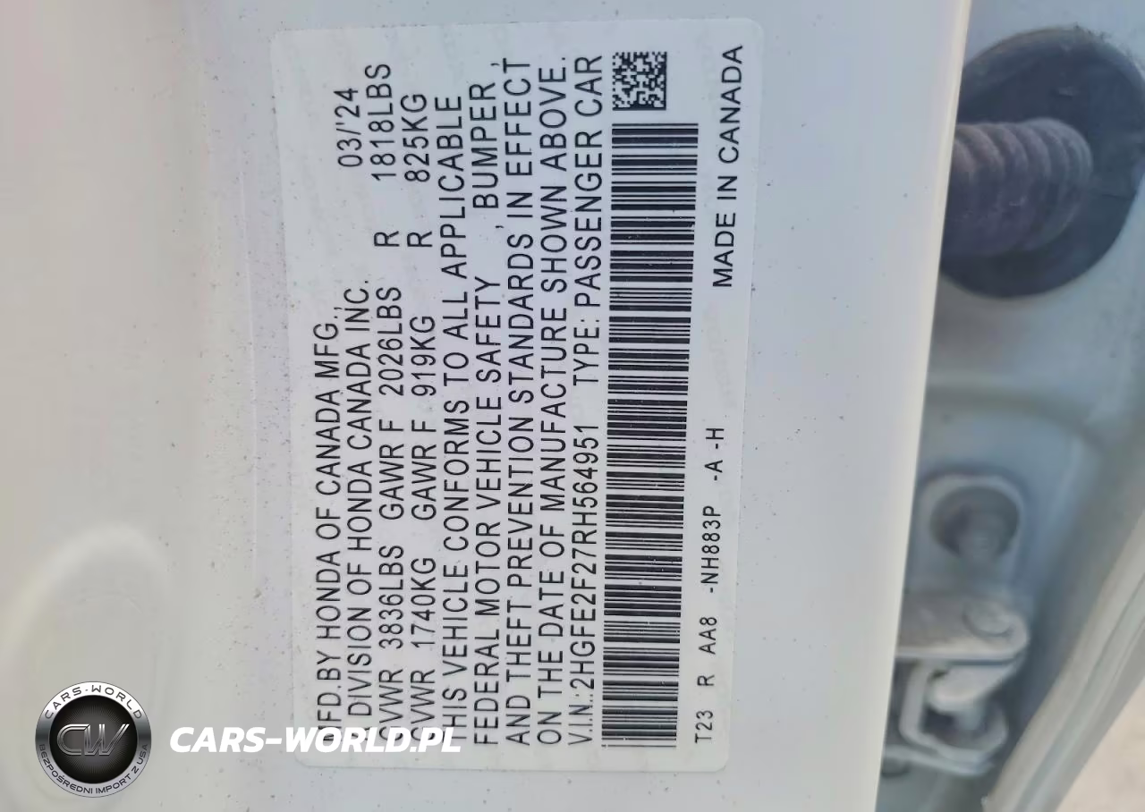 2024 Honda Civic Lx VIN:2HGFE2F27RH564951 - 12
