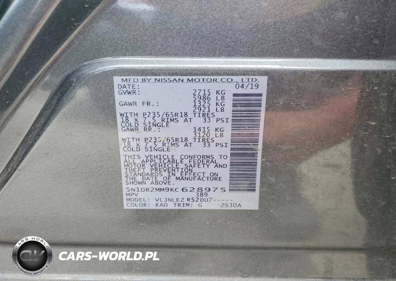 2019 Nissan Pathfinder Sv VIN:5N1DR2MM9KC628975 - 13