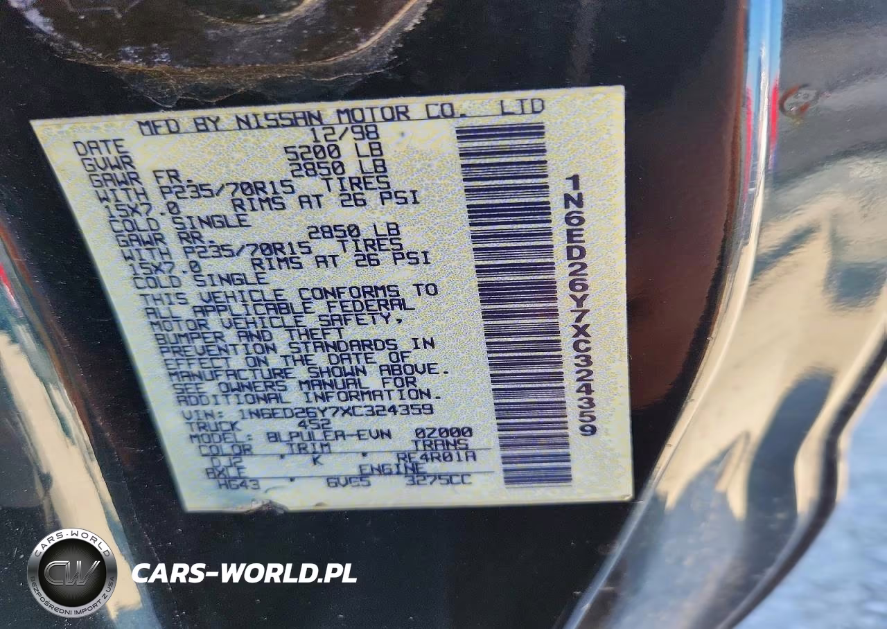 1999 Nissan Frontier Xe-V6 VIN:1N6ED26Y7XC324359 - 12