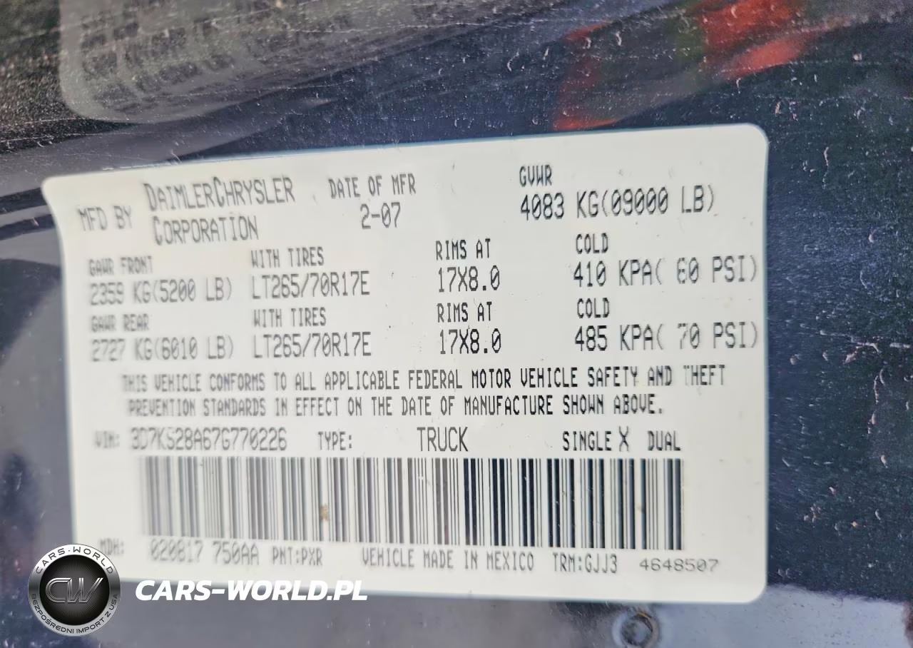 DODGE RAM 2500 S VIN:3D7KS28A67G770226 - 12
