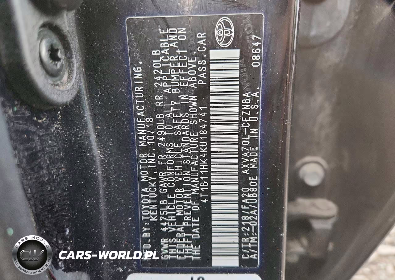 2019 Toyota Camry Le VIN:4T1B11HK4KU184741 - 12