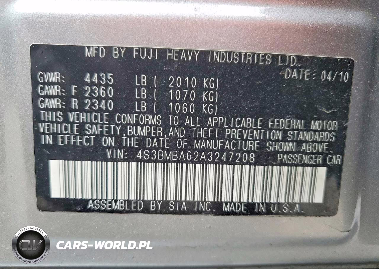2010 Subaru Legacy 2.5I VIN:4S3BMBA62A3247208 - 12
