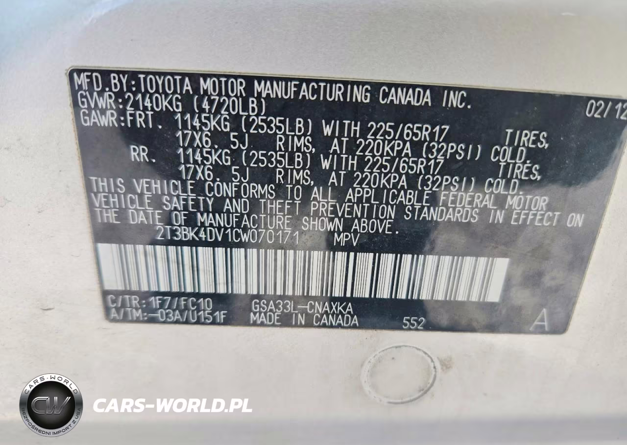 2012 Toyota Rav4 Base VIN:2T3BK4DV1CW070171 - 13