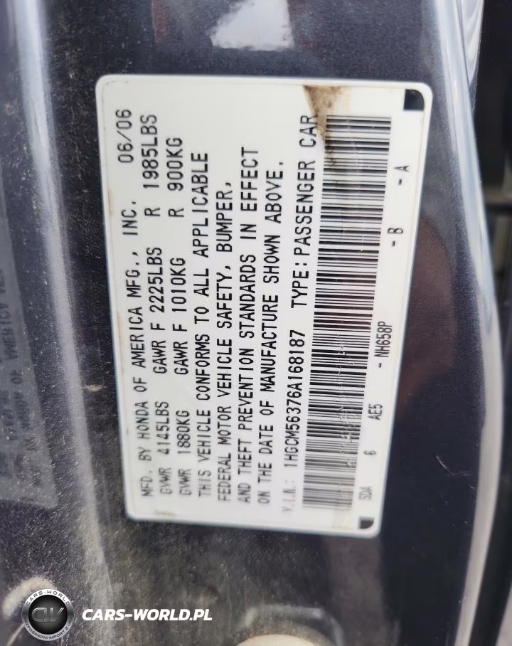 2006 Honda Accord VIN:1HGCM56376A168187 - 12