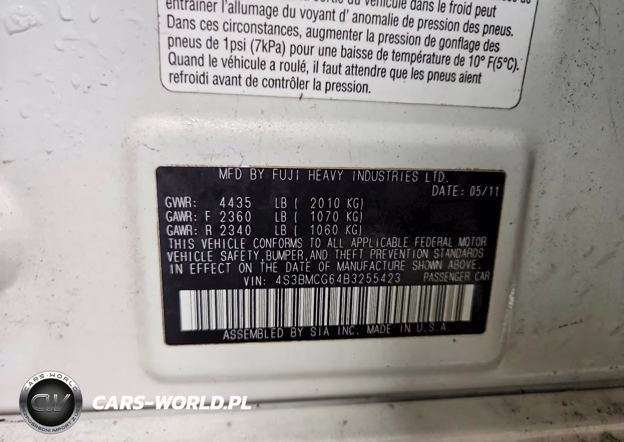 2011 Subaru Legacy 2.5I Premium VIN:4S3BMCG64B3255423 - 12