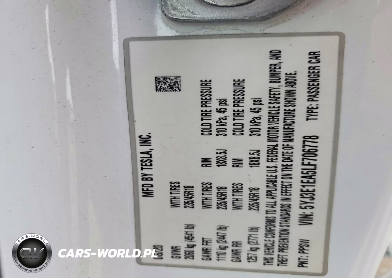 2020 Tesla Model 3 VIN:5YJ3E1EA5LF706778 - 12