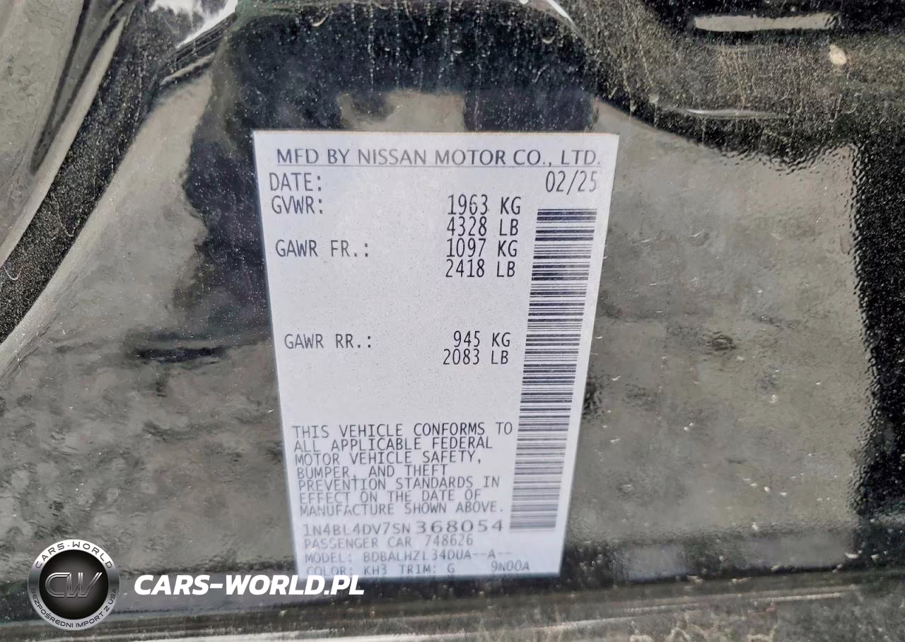 2025 Nissan Altima Sv VIN:1N4BL4DV7SN368054 - 12