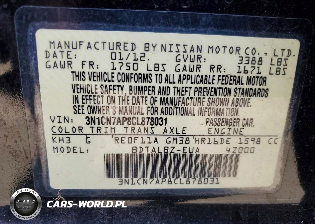 2012 Nissan Versa 1.6 S VIN:3N1CN7AP8CL878031 - 12