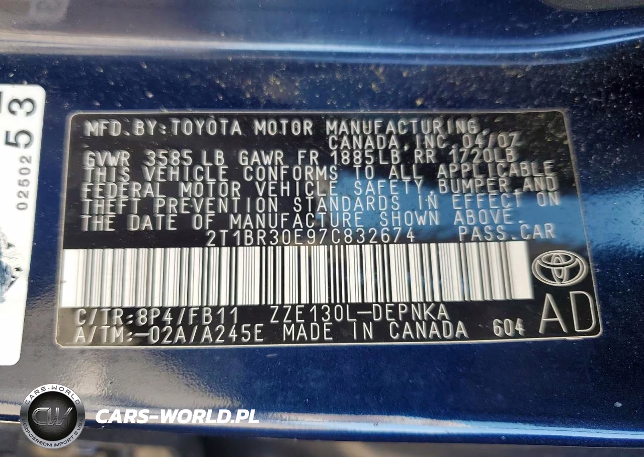 2007 Toyota Corolla Le VIN:2T1BR30E97C832674 - 12