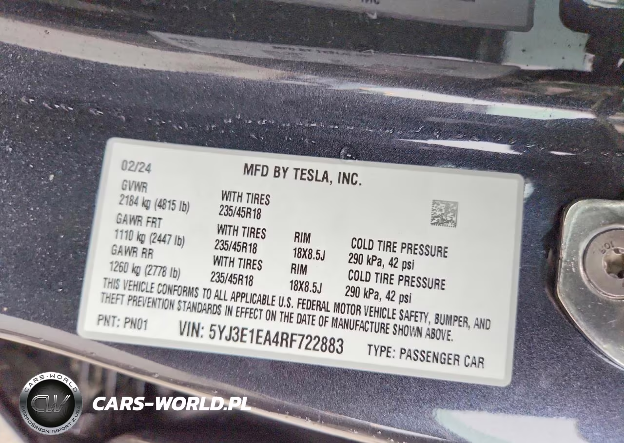 2024 Tesla Model 3 VIN:5YJ3E1EA4RF722883 - 12