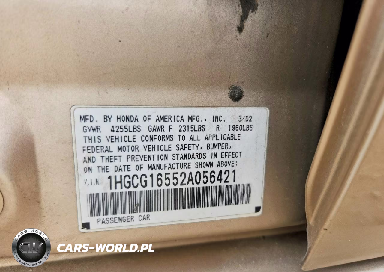 2002 Honda Accord Ex VIN:1HGCG16552A056421 - 13