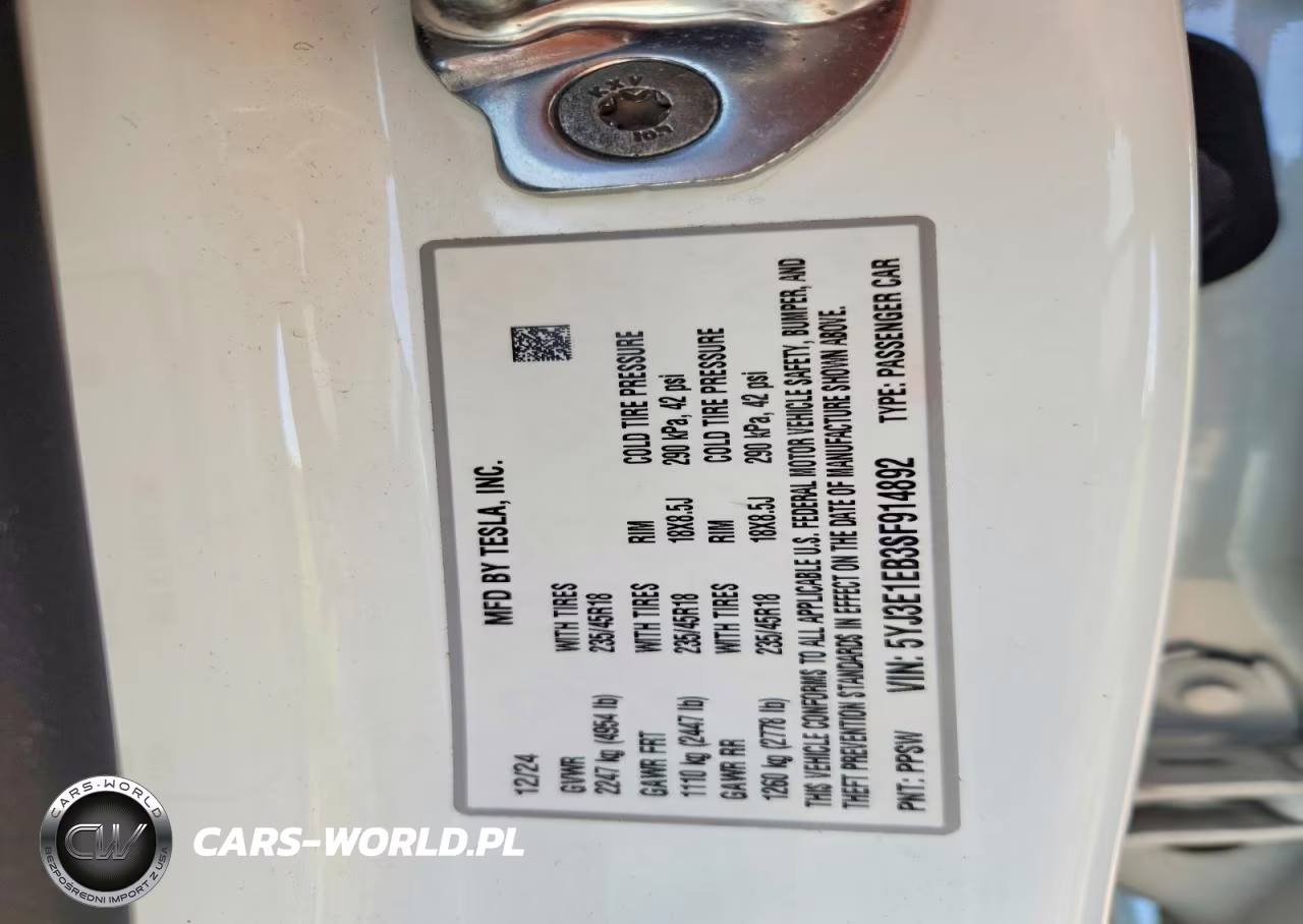 2025 Tesla Model 3 VIN:5YJ3E1EB3SF914892 - 12