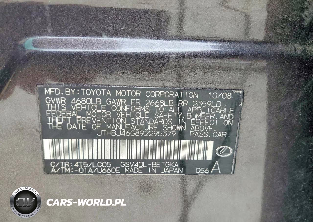 2009 Lexus Es 350 VIN:JTHBJ46G892295379 - 12