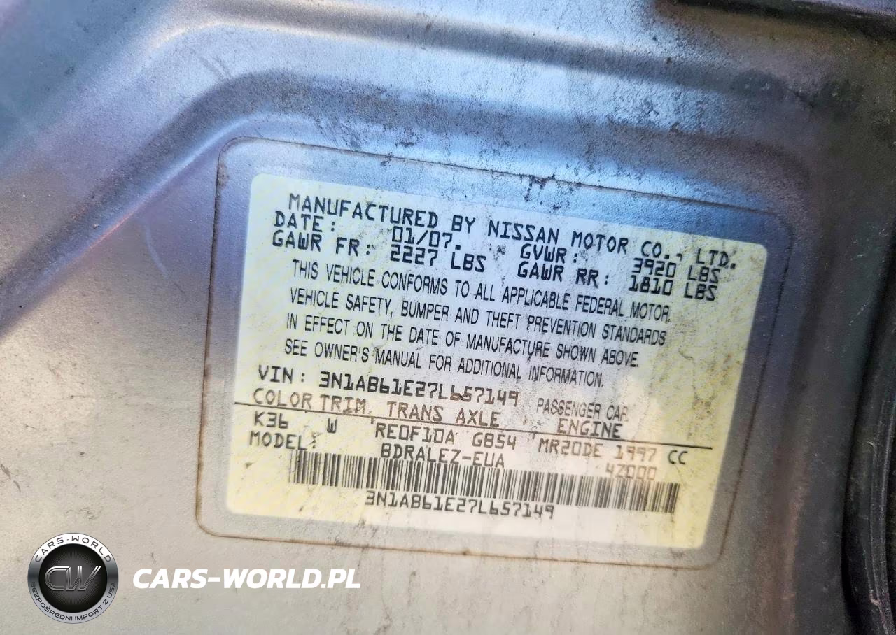 2007 Nissan Sentra 2.0 VIN:3N1AB61E27L657149 - 12