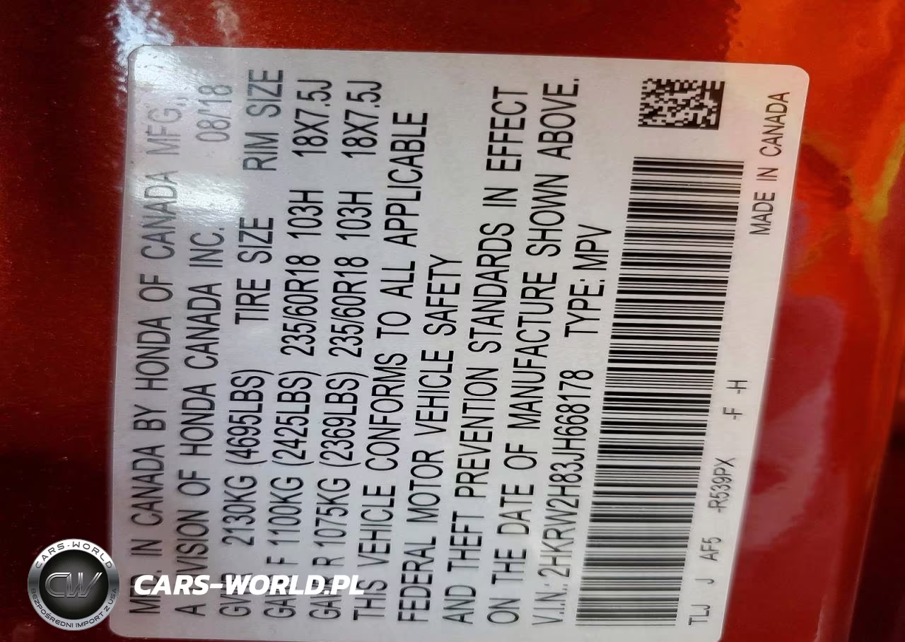 2018 Honda Cr-V Exl VIN:2HKRW2H83JH668178 - 13
