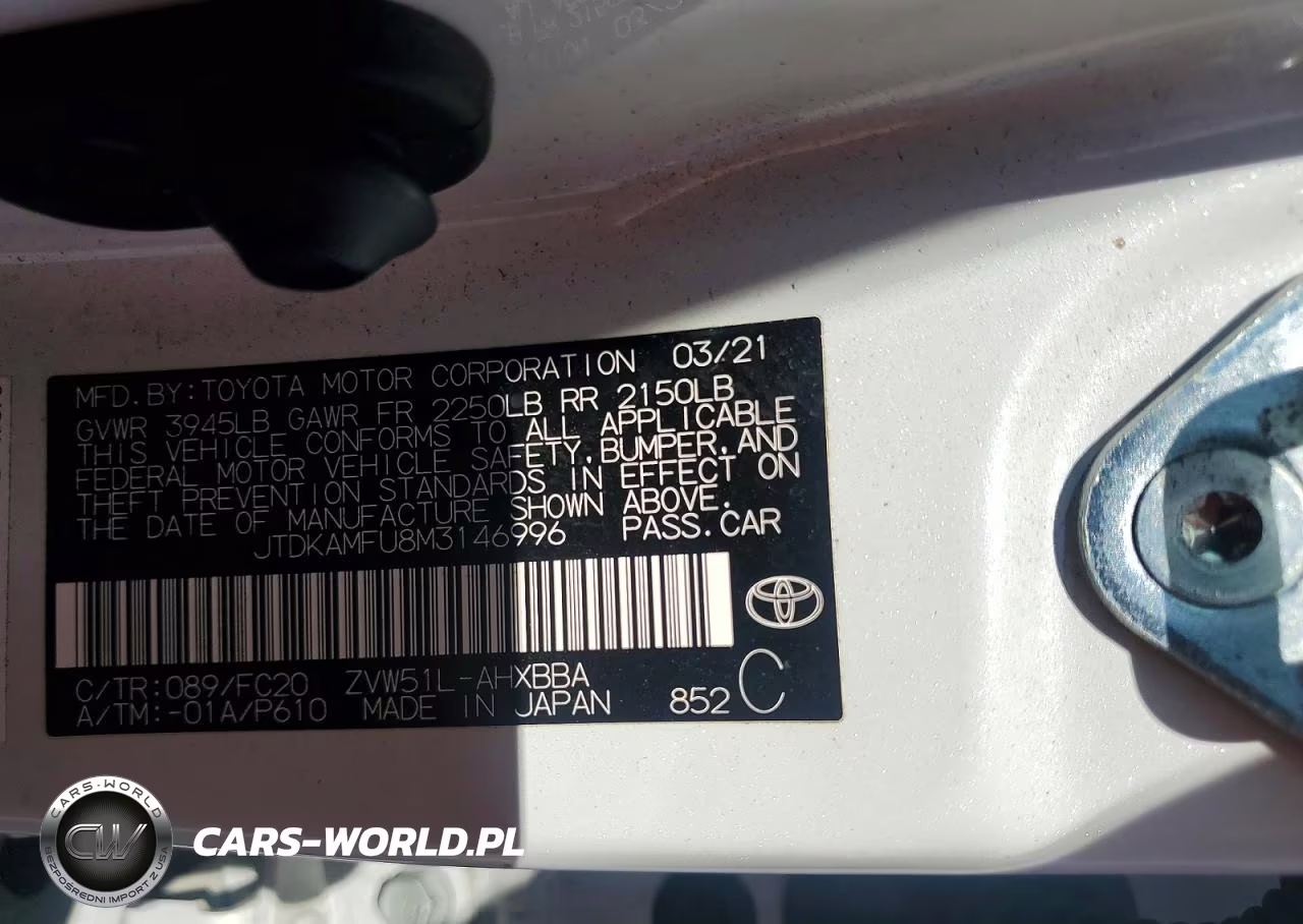 2021 Toyota Prius L Eco VIN:JTDKAMFU8M3146996 - 13