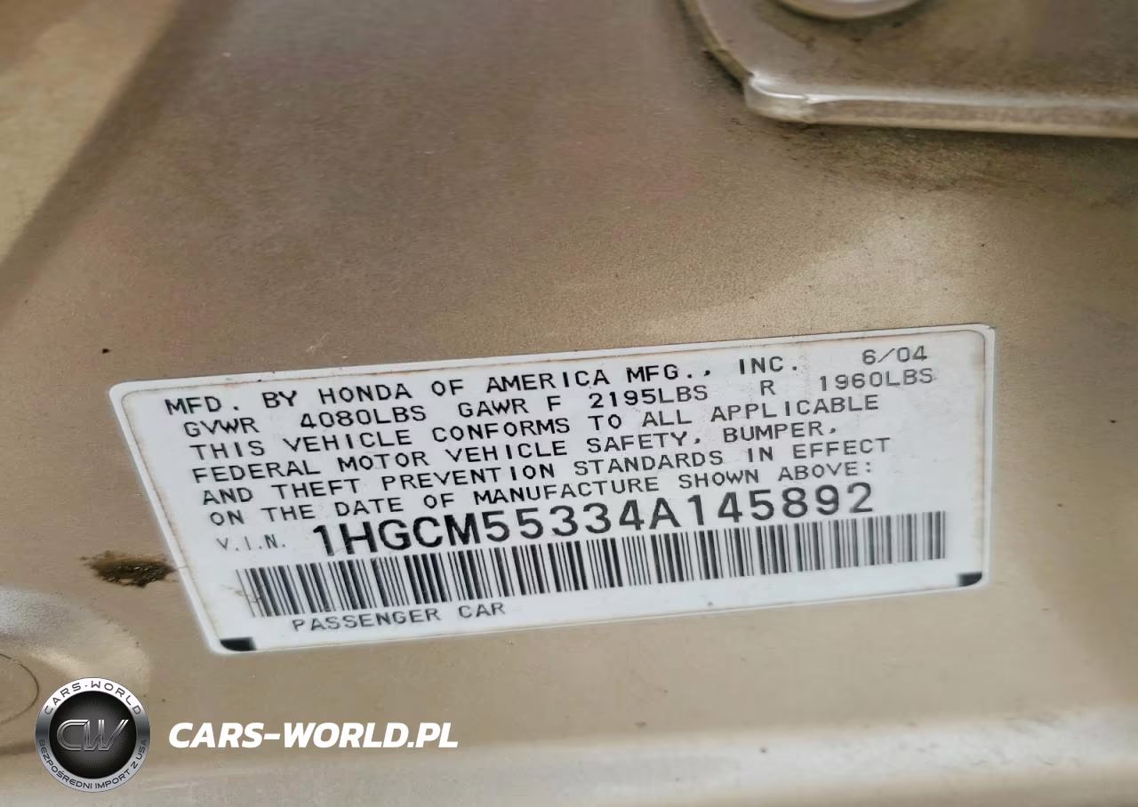 2004 Honda Accord Lx VIN:1HGCM55334A145892 - 12