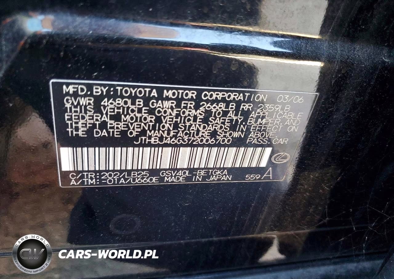 2007 Lexus Es 350 VIN:JTHBJ46G372006700 - 12