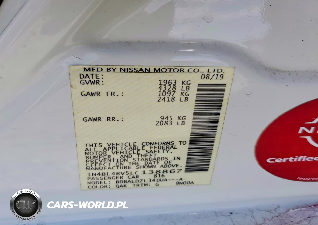 2020 Nissan Altima S VIN:1N4BL4BV5LC138867 - 12