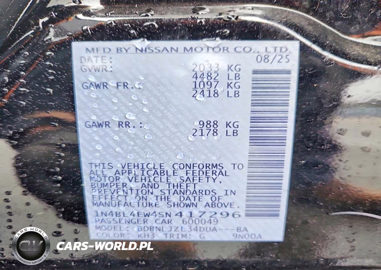 2025 Nissan Altima Sl VIN:1N4BL4EW4SN417296 - 12