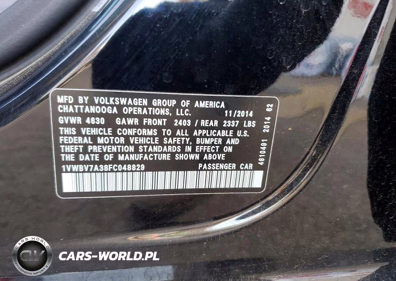 2015 Volkswagen Passat Se VIN:1VWBV7A38FC048829 - 12