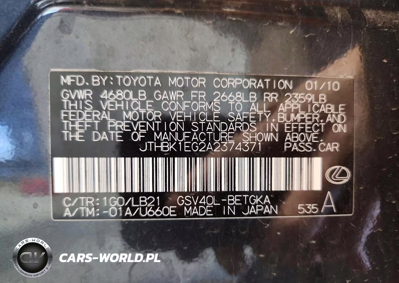 2010 Lexus Es 350 VIN:JTHBK1EG2A2374371 - 12