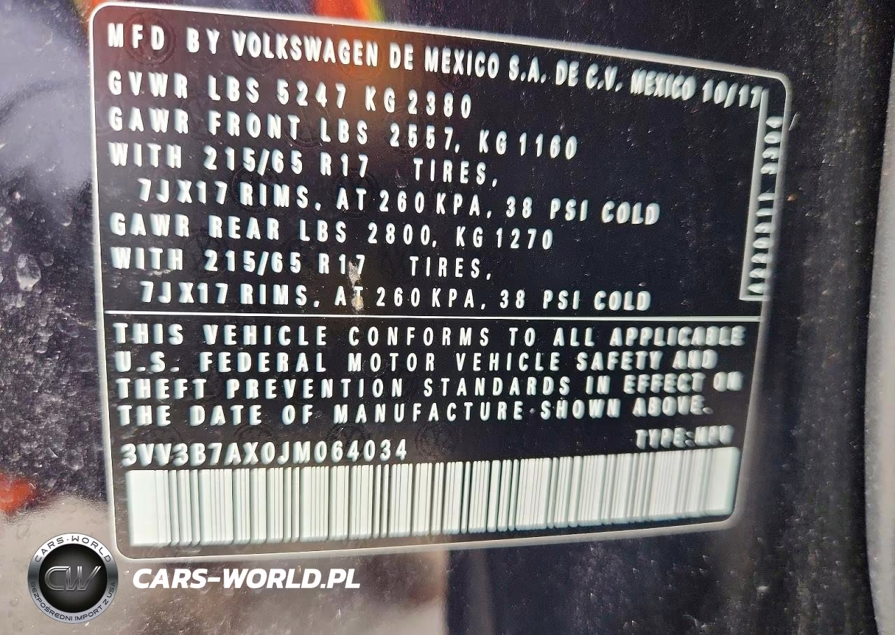 2018 Volkswagen Tiguan Se VIN:3VV3B7AX0JM064034 - 14