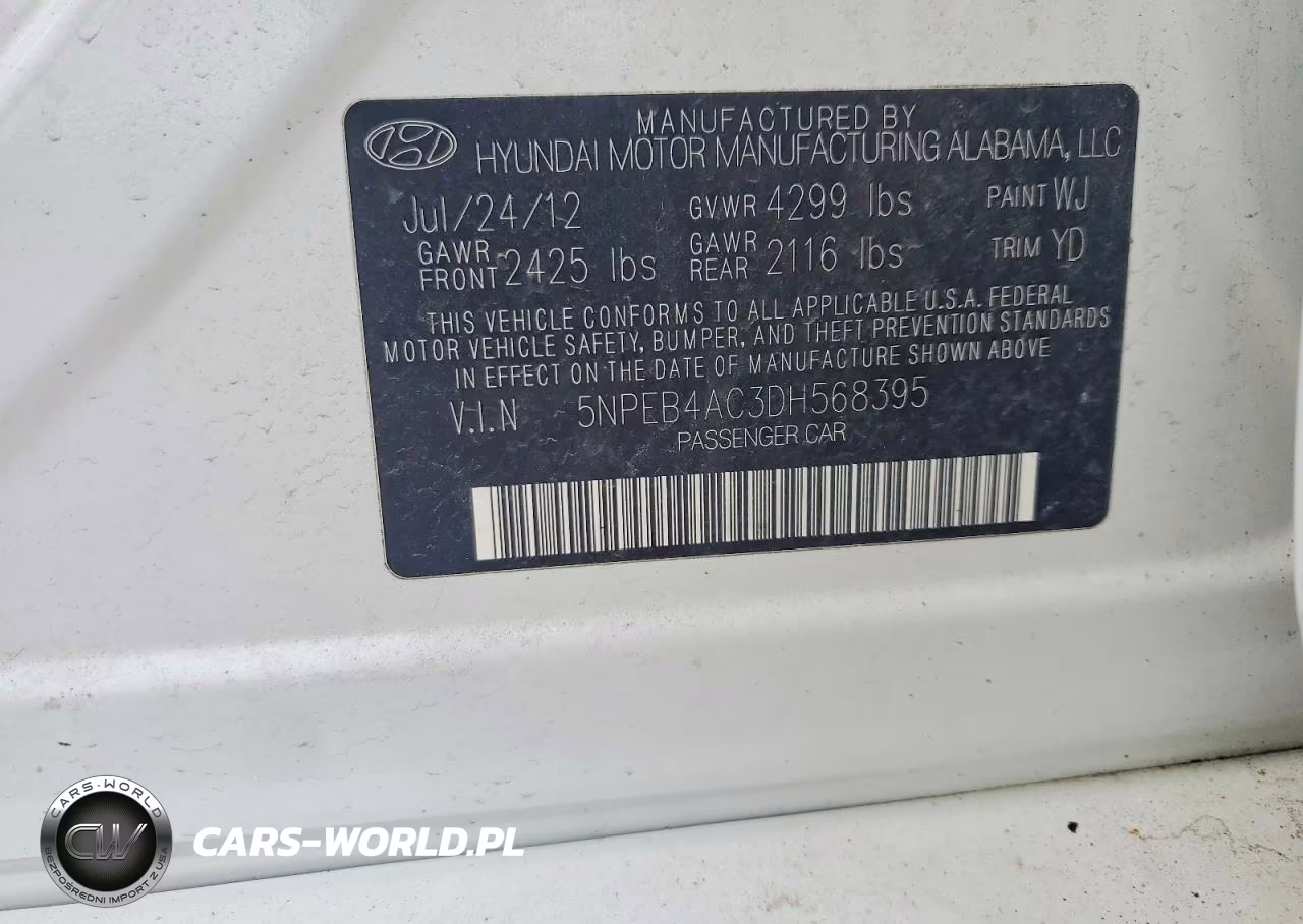 2013 Hyundai Sonata Gls VIN:5NPEB4AC3DH568395 - 12