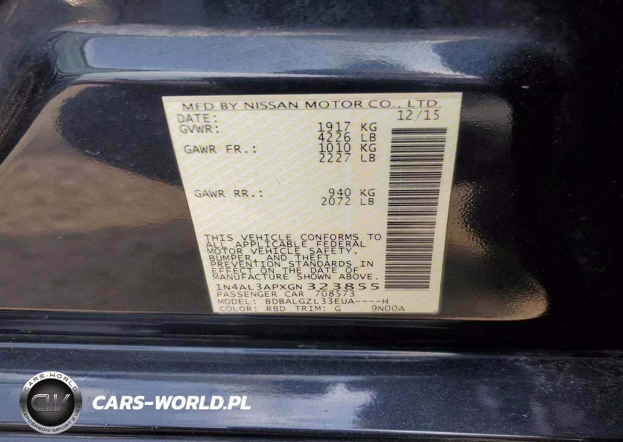 2016 Niss Altima VIN:1N4AL3APXGN323855 - 12