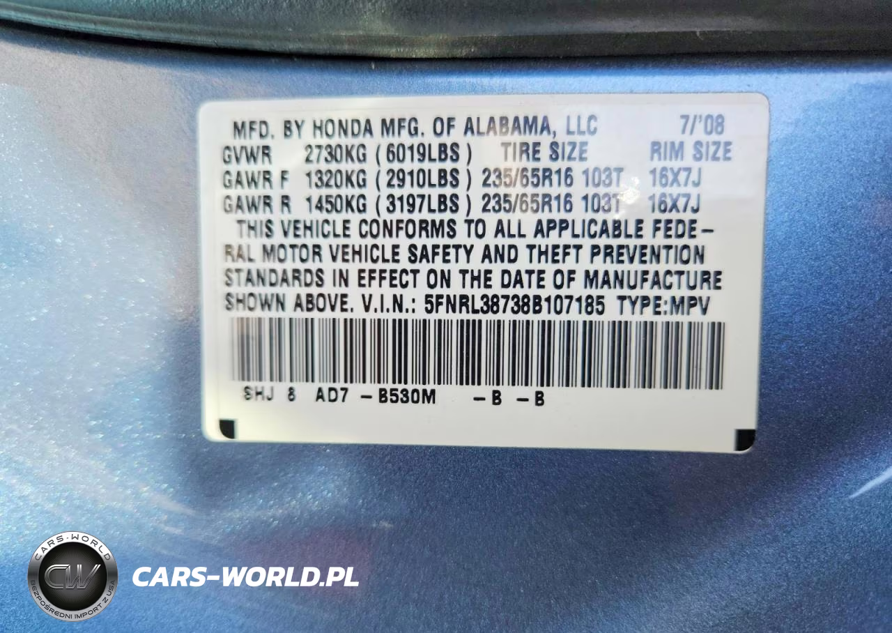 2008 Honda Odyssey Exl VIN:5FNRL38738B107185 - 13