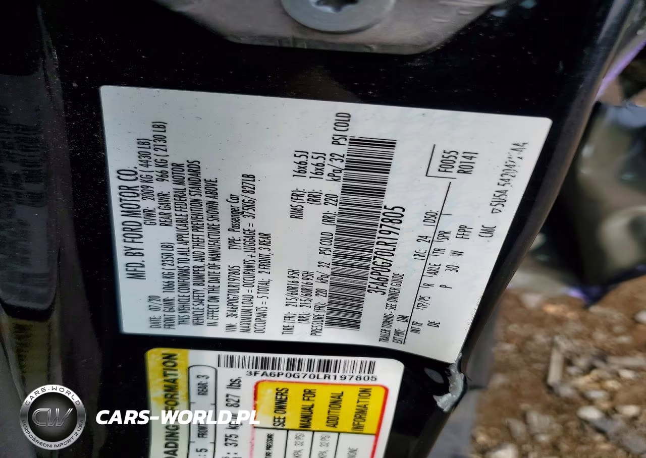 2020 Ford Fusion S VIN:3FA6P0G70LR197805 - 13