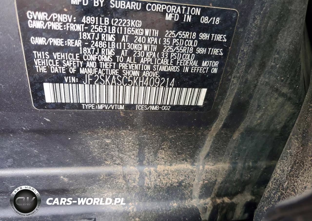 2019 Subaru Forester Limited VIN:JF2SKASC5KH409214 - 12