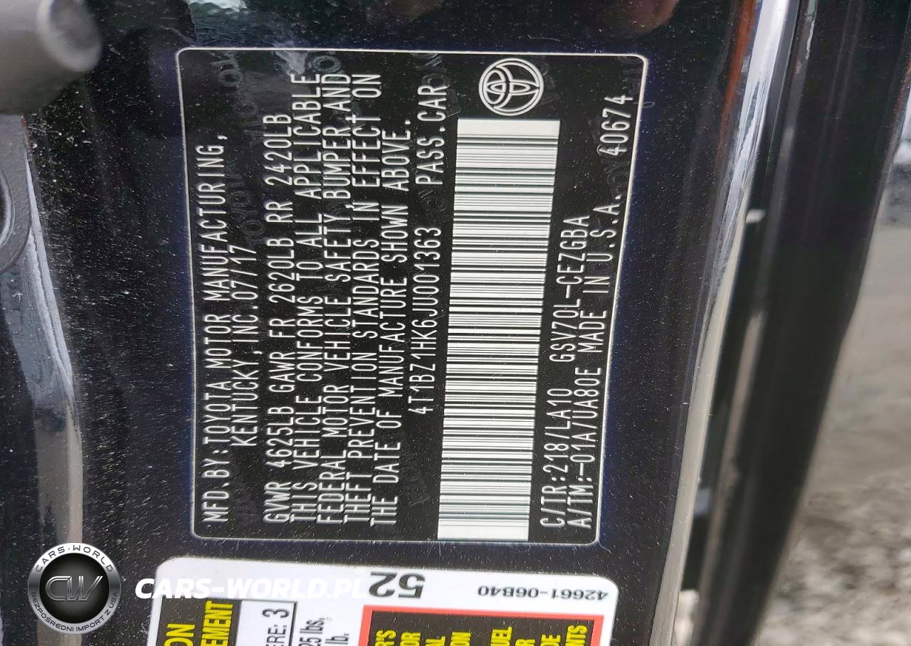 2018 Toyota Camry Xle V6 VIN:4T1BZ1HK6JU001363 - 12