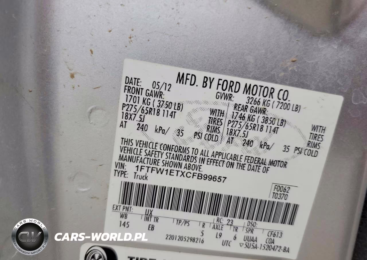 2012 Ford F150 Xlt VIN:1FTFW1ETXCFB99657 - 12