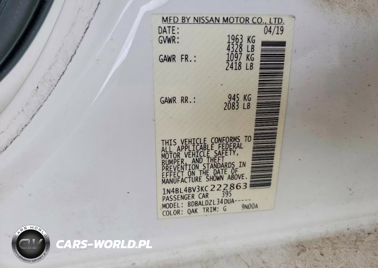 2019 Nissan Altima S VIN:1N4BL4BV3KC222863 - 12