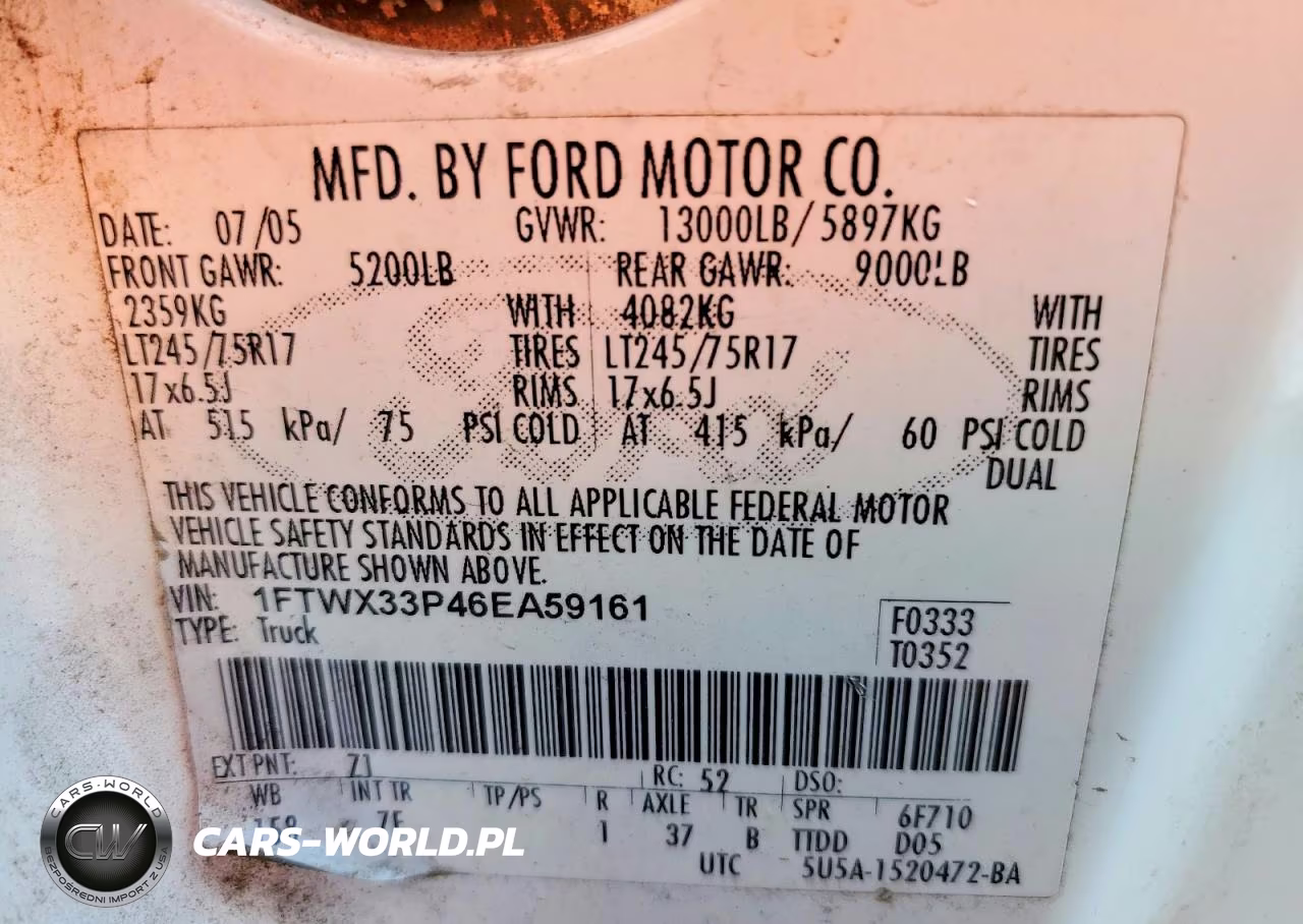 2006 Ford F350 Super Duty VIN:1FTWX33P46EA59161 - 12